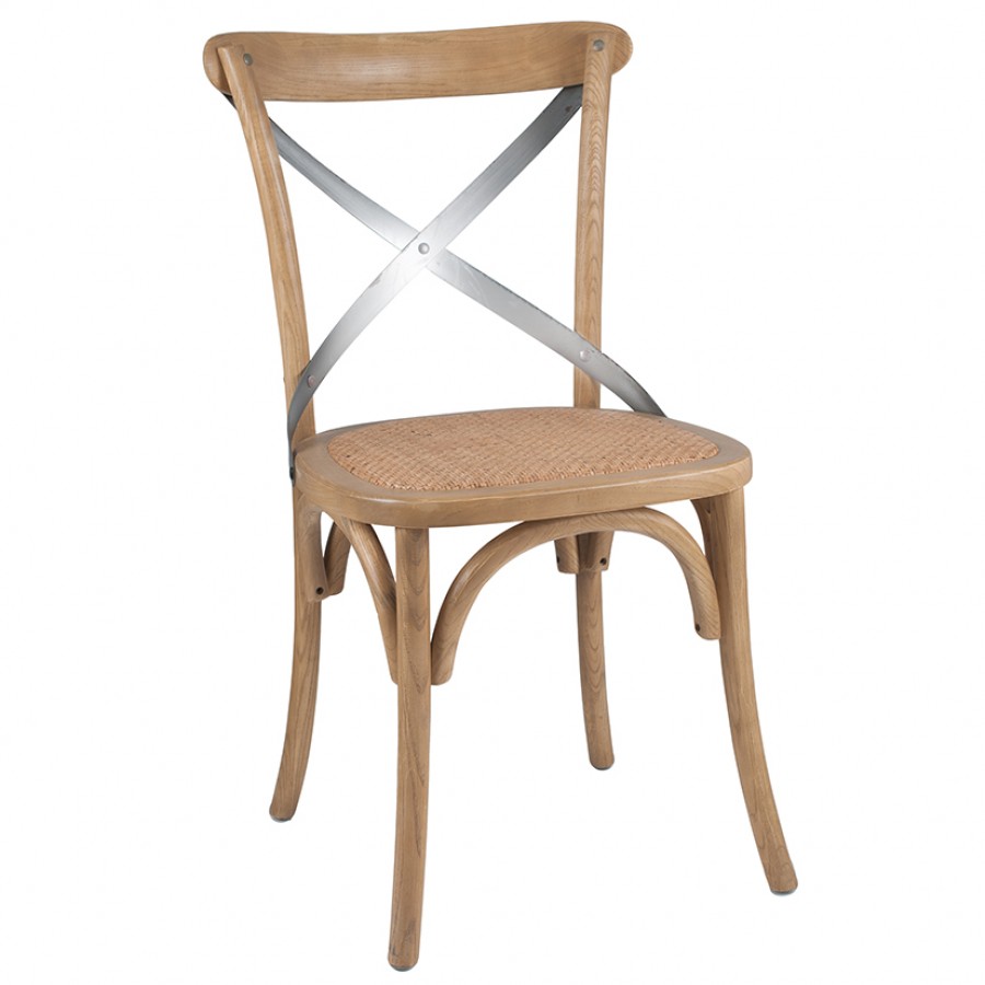 PL Natural Elm Wood, Metal & Rattan Dining Chair